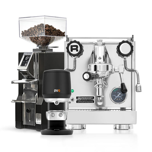 Rocket Appartamento, Eureka Mignon Libra & PUQPress Mini Deal - Home Specialist Espresso Bundle